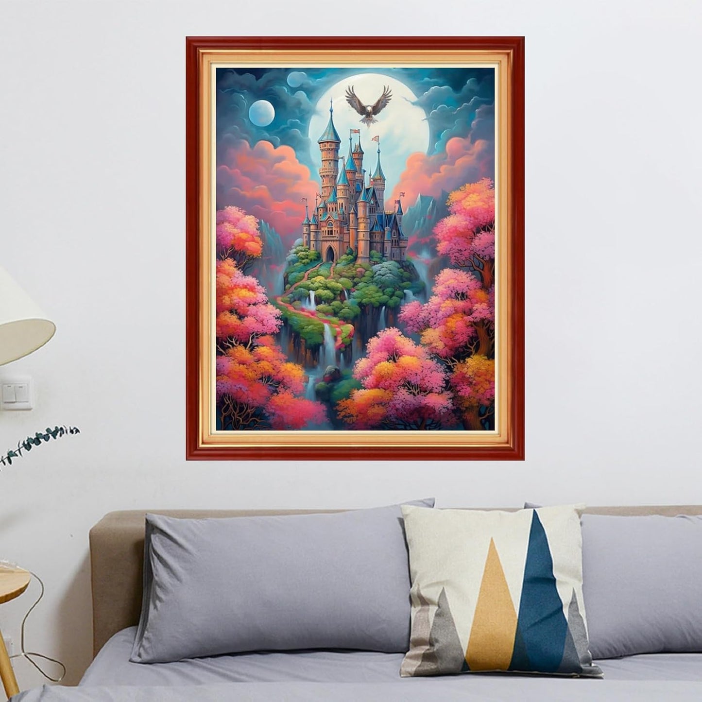 Stamped Cross Stitch Kits - Beach Night Landscape Counted Cross Stitch Kits for Beginners Adults Needlepoint Cross-Stitch Patterns-Magic Castle 16x20 inchs