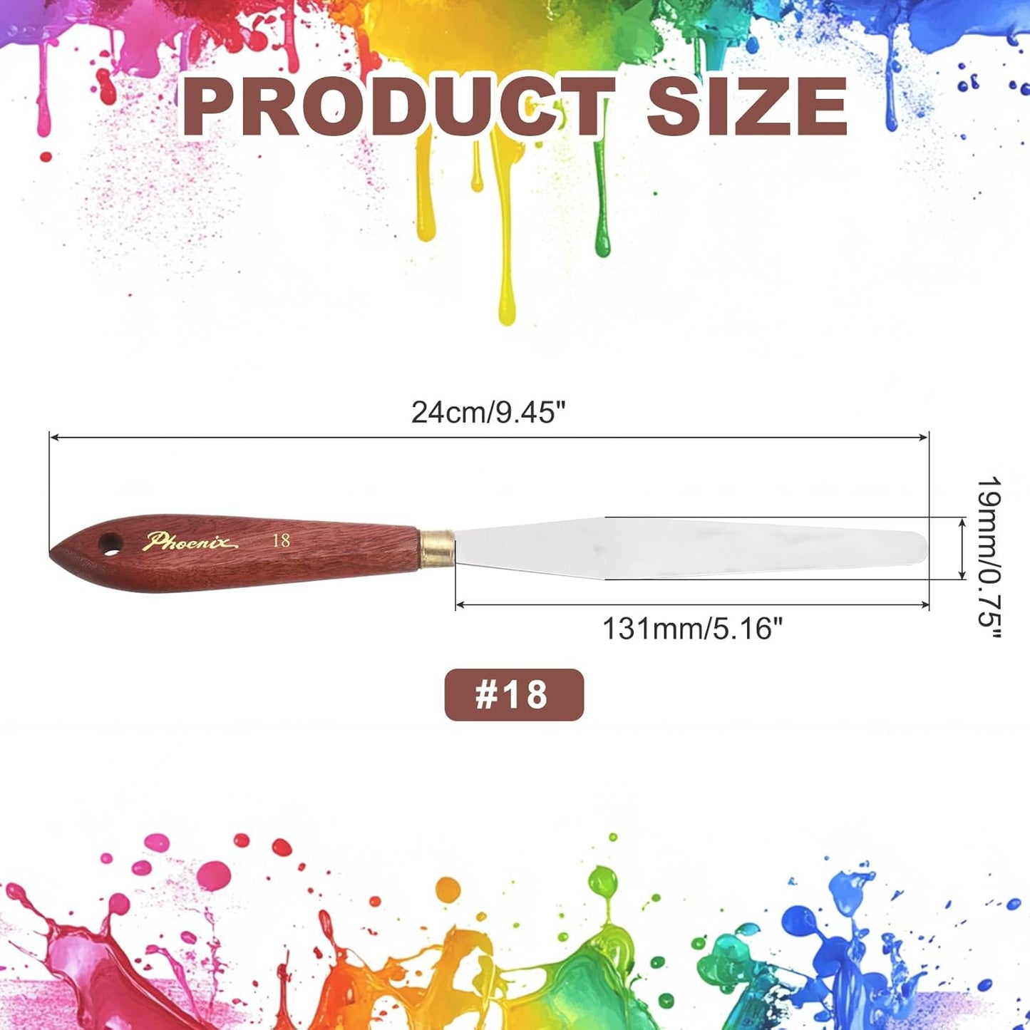 MECCANIXITY Pack of 1 Palette Knife No.18, 9.4" Long Palette Knives with Stainless Steel Flexible Spatula Pallet Knife and Wood Handle for Scraping, Mixing, Oil Acrylic Painting Canvas