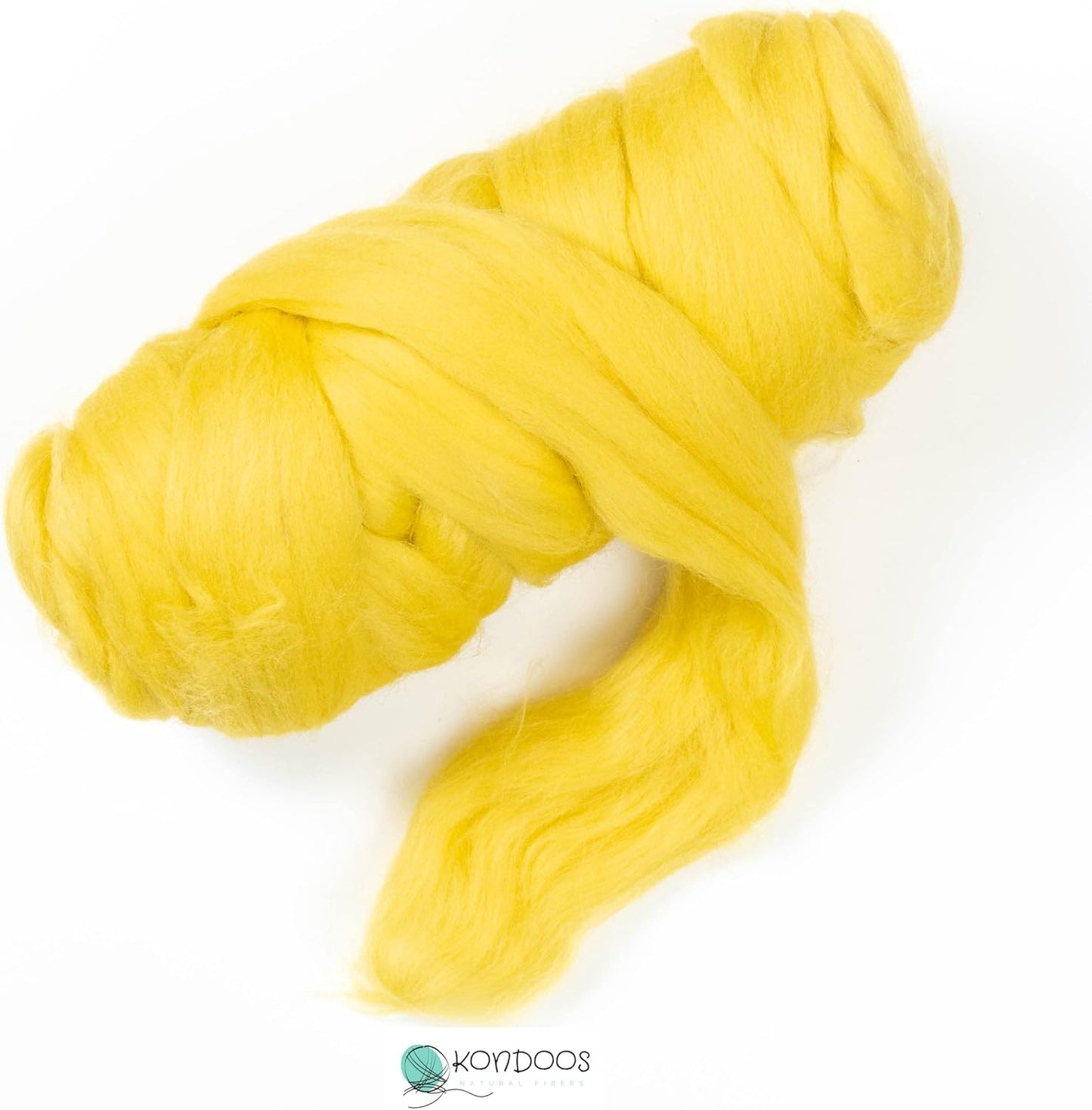 Kondoos Colored Natural Wool roving, 8 OZ. Best Wool for Needle Felting, Wet Felting, handcrafts and Spinning. (Lemon Yellow)