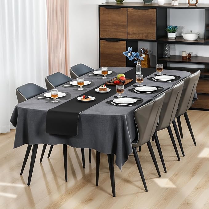 Placemats and Coasters, Washable Reversible Placemats Round Faux Leather Wipeable Place Mats Non Slip Heat Resistant Indoor Outdoor Table Mats (Set of 6, Gray Black)