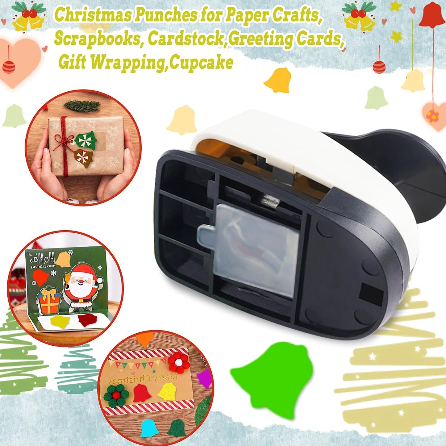 Christmas Punch 1 inch, Bell Punch for Paper Crafting, Bell Shape Hole Puncher for Crafts, Paper Punches for Christmas, Crafts Puncher for Handmade Scrapbook Cards