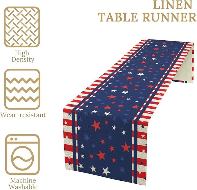4th of July Table Runner, America Stars Stripes Patriotic Independence Memorial Day Table Runner for Kitchen Dining Home Party Holiday 13x70in