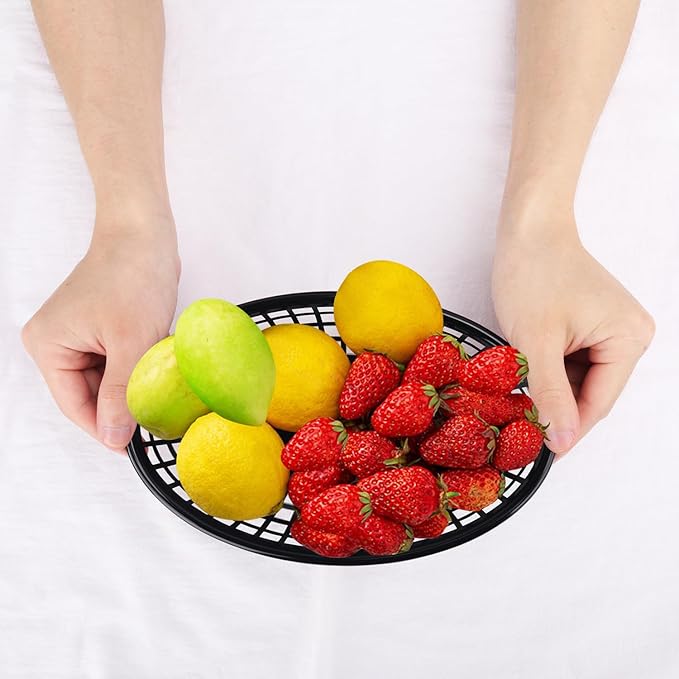 80 Pcs 9 x 5.7 Inch Reusable Oval Fast Food Baskets, Sturdy Plastic Serving Baskets for Fast Food, Parties, Picnics, BBQs and Snacks, by KUKLIPJIM.(Black)