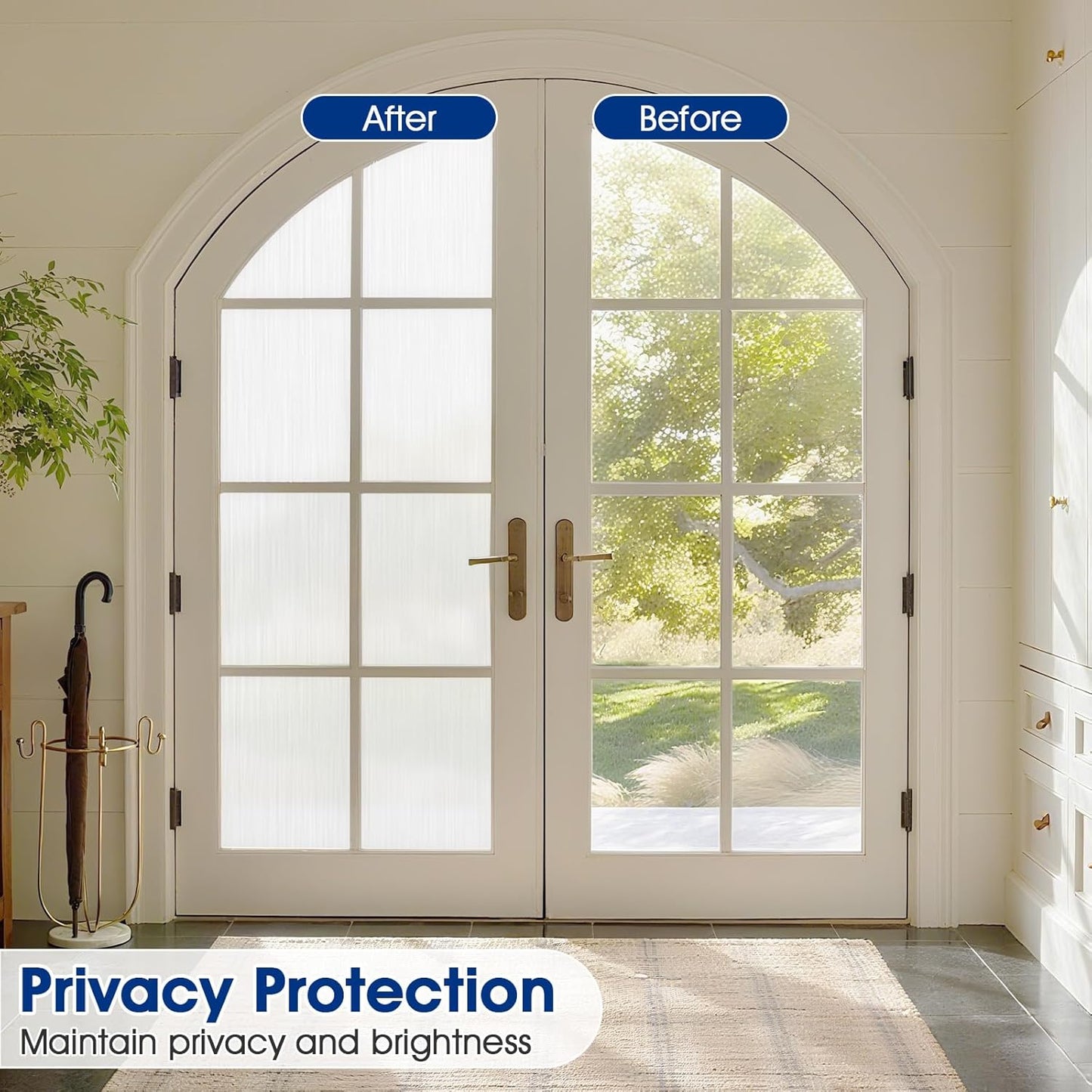 Privacy Window Film Static Cling, Frosted Glass Decorative Window Film with 96% UV Blocking, Non-Adhesive Removable Window Cling for Home Office Bathroom, 47.2 x 157.4 Inches, White