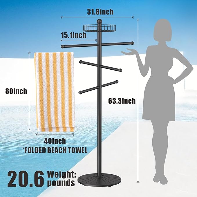 Weighted Pool Towel Rack Outdoor 20 lbs, Removable Pool Towel Holder, Towel Tree for Beach, Pool Outside.