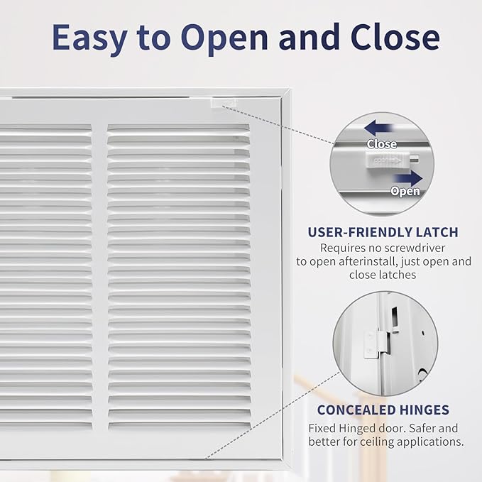 12"W x 12"H [Duct Opening Size] Steel Return Air Filter Grille - Removable Face/Door for 1 inch Filters -HVAC Vent Cover Grill - White [Outer Dimensions: 14 5/8"W X 14 5/8"H]
