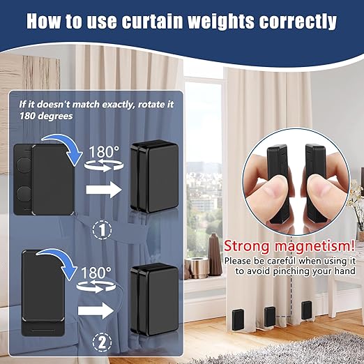16 Pcs Outdoor Curtain Weights, 8 Pairs Upgrade to Heavier Magnetic Drapery Weights, Plastic Wrapped Waterproof Curtain Magnets for Home Decor, Outside Curtain, Tablecloth, Patio, Shower Curtains
