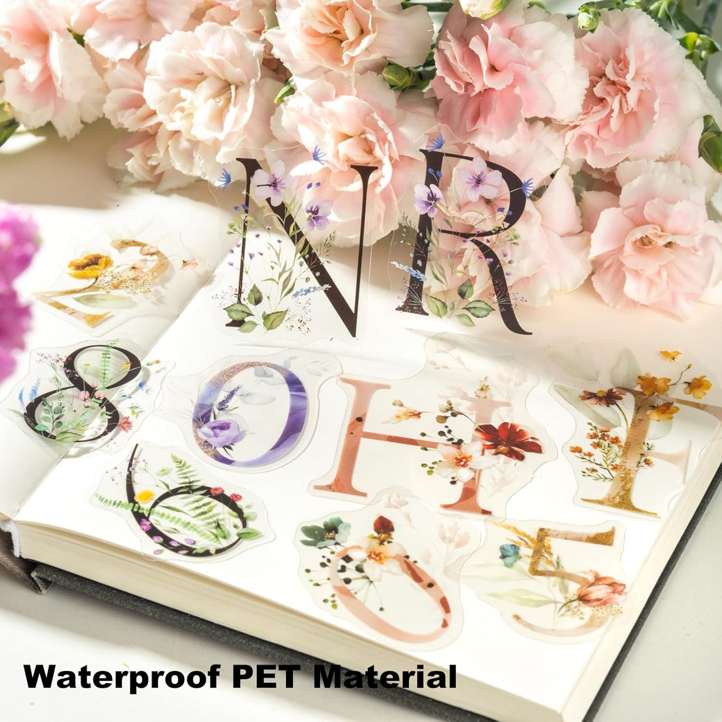 216PCS Floral Alphabet & Number Stickers Set, Waterproof Letter PET Stickers for Scrapbooking, Journaling, DIY Crafts, Card Making