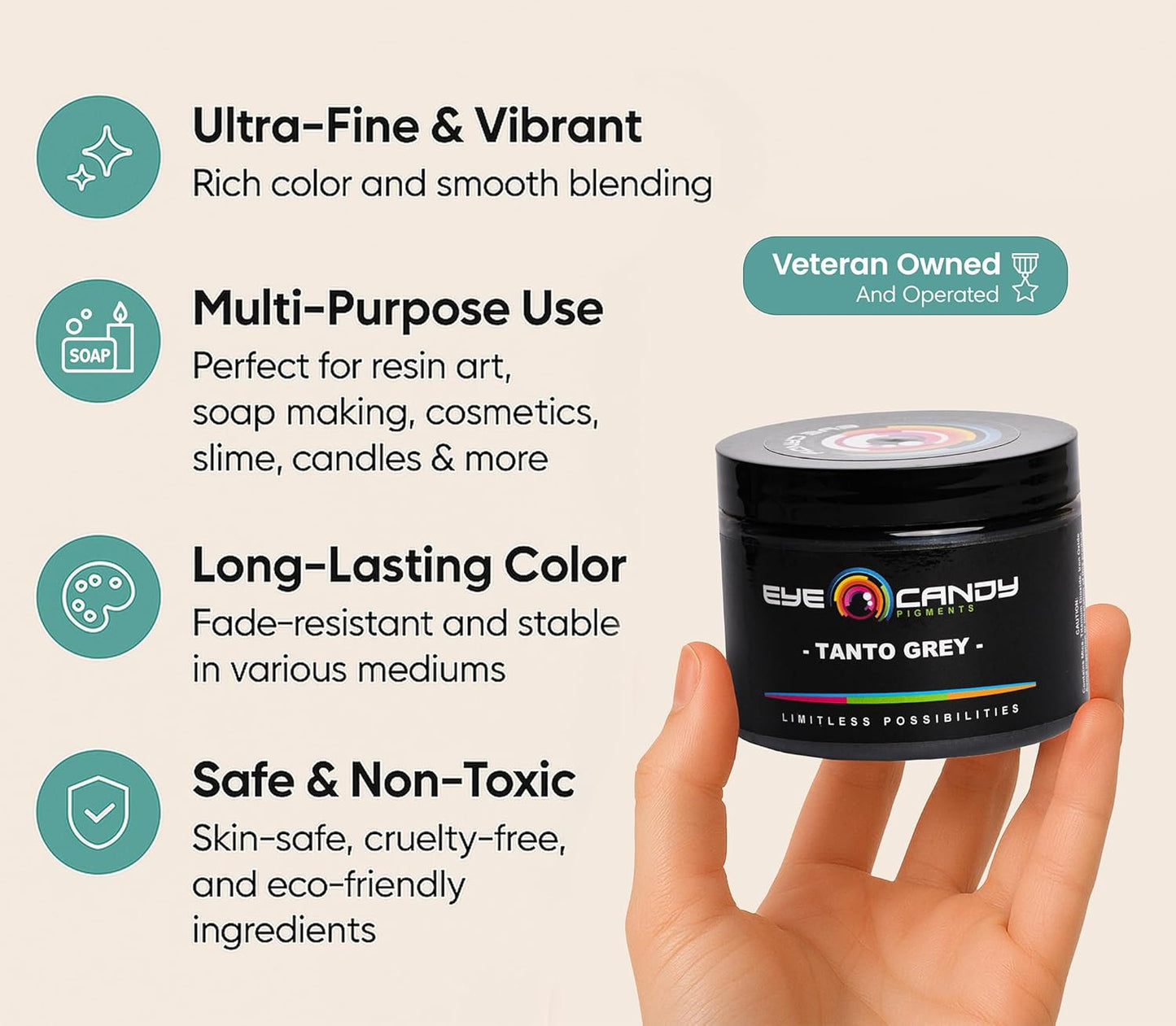 Eye Candy Pigments Premium Grey Mica Powder - Tanto Grey (50gr) - for Epoxy, Resin, Soap, Paint, Woodworking, Acrylic Pouring, Bath Bombs, Fishing Lures - DIY Arts and Crafts Additive