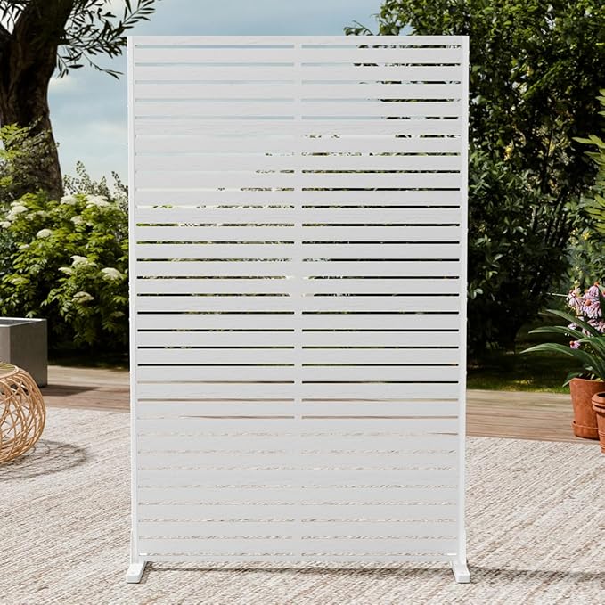 Privacy Fence Screen with Stand 6 Panel 72" H×47" W HDPE Decorative Panels with Steel Poles and Stand, Air Conditioner Fence Panels, Privacy Screen for Outdoor Backyard, Balcony, Pool