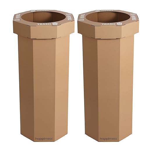 Eyely MPH1300A-SET2 Sal 25-Gallon Disposable Corrugated Cardboard Event Trash Can and Recycling Bin for BBQs, Beach, Parties & Events & Outdoor Activities, Plain Brown (Set of 2)