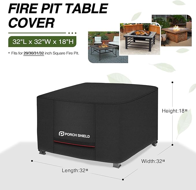 Porch Shield Square Patio Fire Pit Cover Fade Resistant Waterproof Outdoor Firepit Cover 32 x 32 inch for Gas Propane Fire Table
