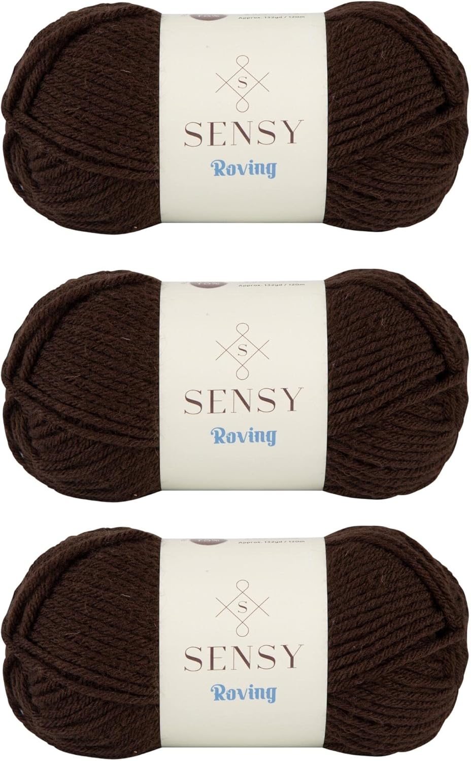 3 Skeins of Sensy Roving Yarn, 3.5 oz, 132 Yards, Gauge 5 Bulky (Dark Chocolate)