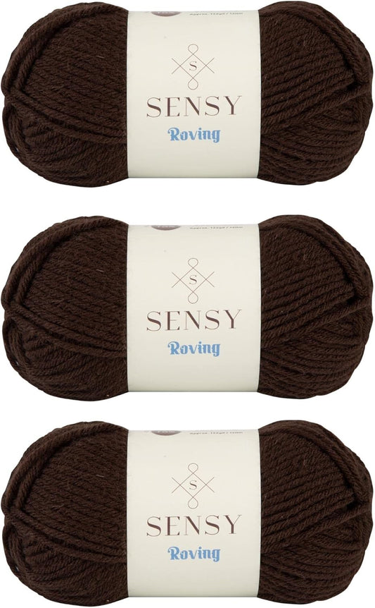 3 Skeins of Sensy Roving Yarn, 3.5 oz, 132 Yards, Gauge 5 Bulky (Dark Chocolate)