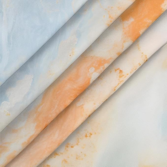 Marble Ripple Orange Blue Round Table Cloth Cover, Elastic Edge Waterproof Wipeable Tablecloths 36"-42" Polyester Tablecloth for Party Restaurant Banquet Holiday Camping Outdoor Picnic