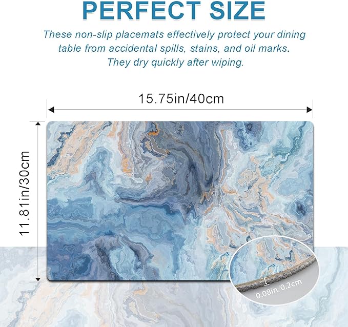 Marble Faux Leather Placemats Set of 4 - Heat Resistant Placemats for Dinner Table, Non-Slip Waterproof Oil-Proof Washable Reusable Placemat for Indoor Outdoor Kitchen Decor, 15.75In*11.81In