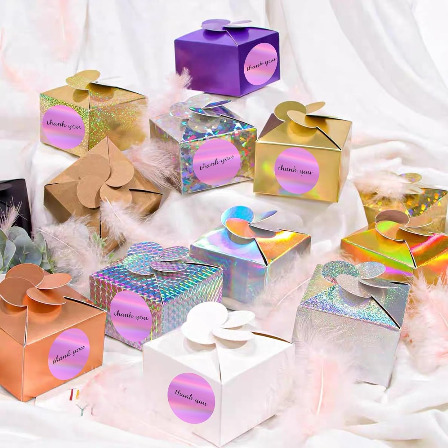 2" Circle Holographic Thermal Label Stickers, Round Printable Rainbow Glitter Thermal Printer Sticker Labels for Gift Wrapping, Self-Adhesive Name Price Tag DIY Custom Logo Design- Pink