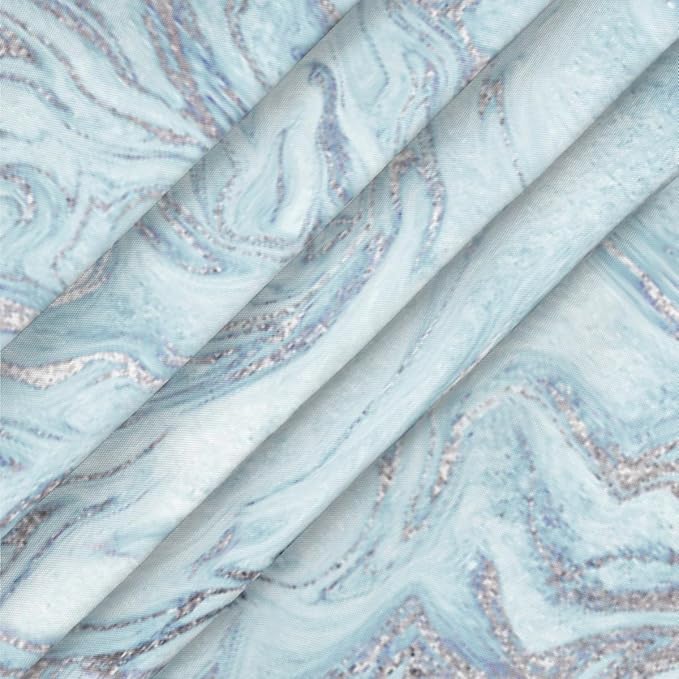Blue Silver Marble Pattern Round Table Cloth Cover, Elastic Edge Waterproof Wipeable Tablecloths 36"-42" Polyester Tablecloth for Party Restaurant Banquet Holiday Camping Outdoor Picnic