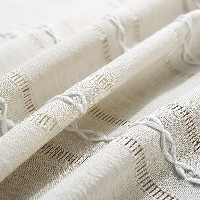 Chassic 60 x 120 inches Farmhouse Style Linen tablecloths, Wrinkle Resistant Washable Dining Room Table Cloths for 8 Foot Rectangle Tables - Hemstitch Beige