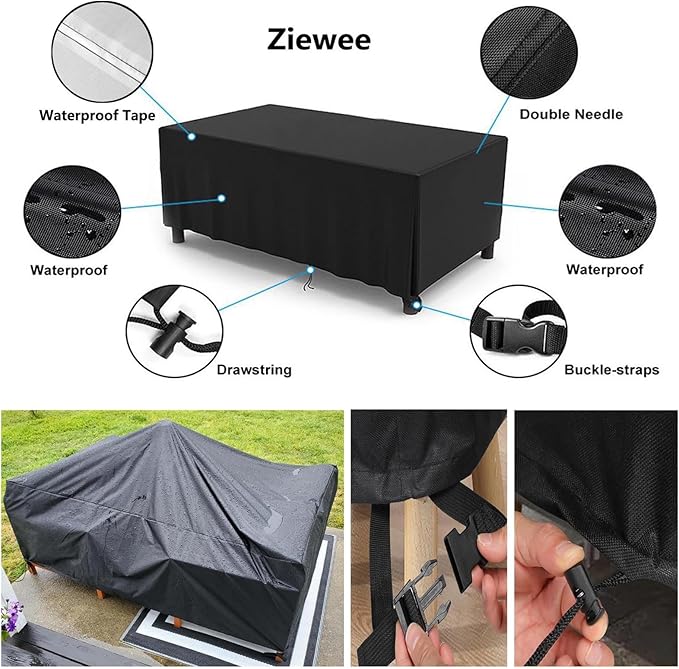 Patio Furniture Covers Outdoor Table Cover Waterproof Rectangular 420D Garden Dining Table Cover Wind Dust Proof Anti-UV Patio Sectional Couch Cover Table and Chair Set Covers 84"Lx44"Wx28"H Black
