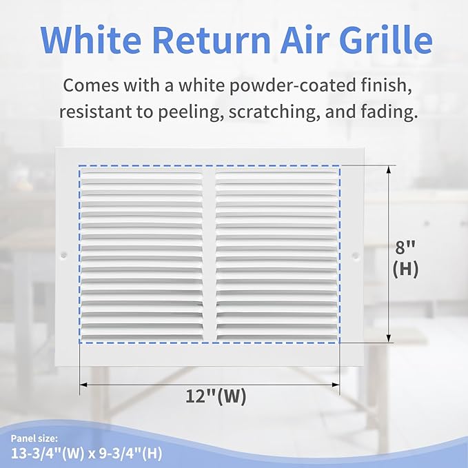 12"W x 8"H [Duct Opening Size] Steel Return Air Grille, Air Return Vent Cover for Ceiling and Sidewall - HVAC Air Vent Covers - [Outer Dimensions: 13.75"W x 9.75"H]