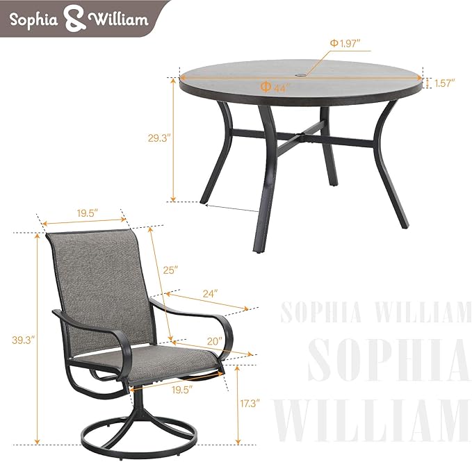Sophia & William Outdoor Dining Set Patio Dining Set for 4 Round Patio Table and Chairs Set 5 Pieces with Swivel Patio Chairs 42" Metal Table for Garden Pool All Weather Brown