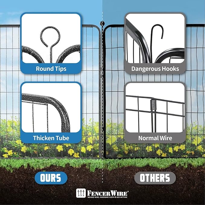 Fencer Wire Decorative Wire Fence, Panel Decor, Heavy Duty Iron Landscape Patio Flower Bed Animal Barrier Border Edging Section, Foldable Garden Fence for Yard for Dog Outdoor, 24 Inch x 21 FT