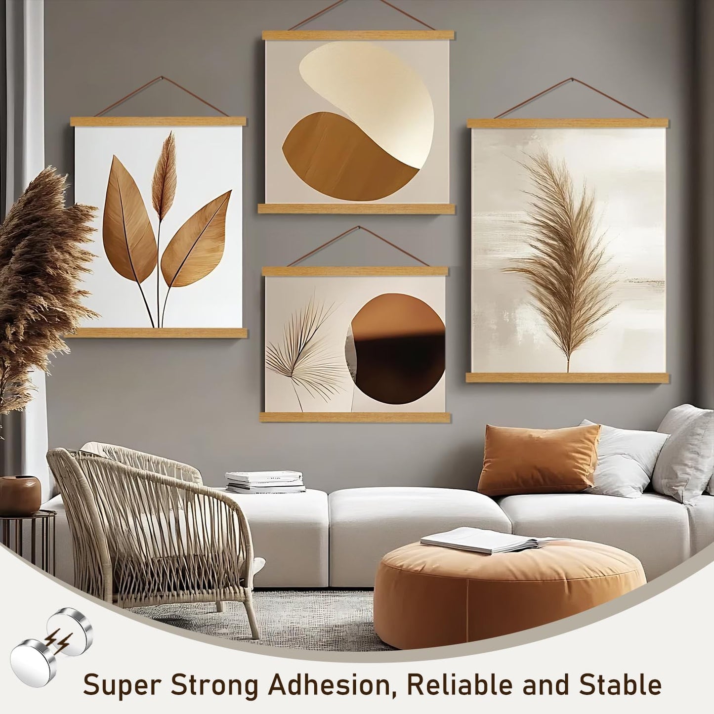 Artmag Magnetic Poster Hanger Frame, 22x34 22x28 22x30 Light Wood Wooden Magnet Canvas Artwork Print Poster Hangers Frames Hanging Kit (Teak Wood, 22")