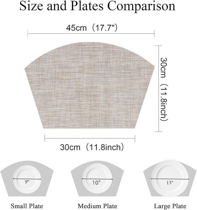 SHACOS Wedge Placemats Set of 8 Woven Vinyl Plastic Placemats for Small Round Table Place Mats Wipe Clean Non Slip Table Mats, Beige White Black