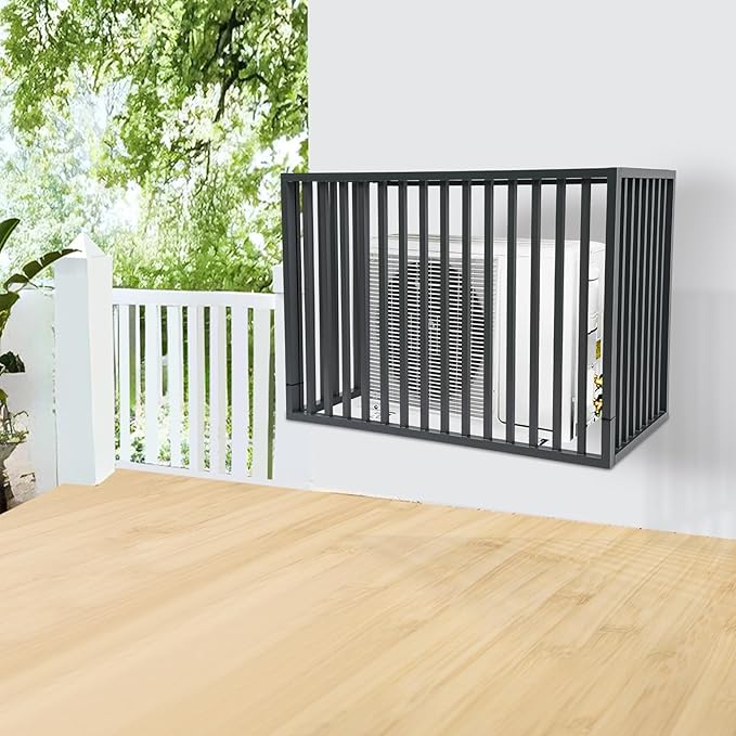 Air Conditioner Fence with Top Cover, Grey 4 Panels 43.3 "L x 23.6 "W x 31.5 "H Privacy Fence Panels for Outside, Freestanding Metal Trash Can Hider Outdoor, No-Dig Air Conditioner Sun Blocker Kit