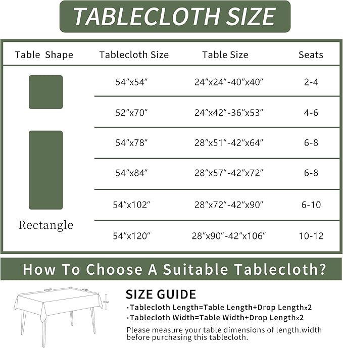 Square Table Cloth,100% Waterproof Tablecloth Oil Proof Spill Proof Vinyl Table Cloth, Wipe Clean Plastic Table Cover for Dining, Camping, Indoor and Outdoor 54" x 54",Green Checkered