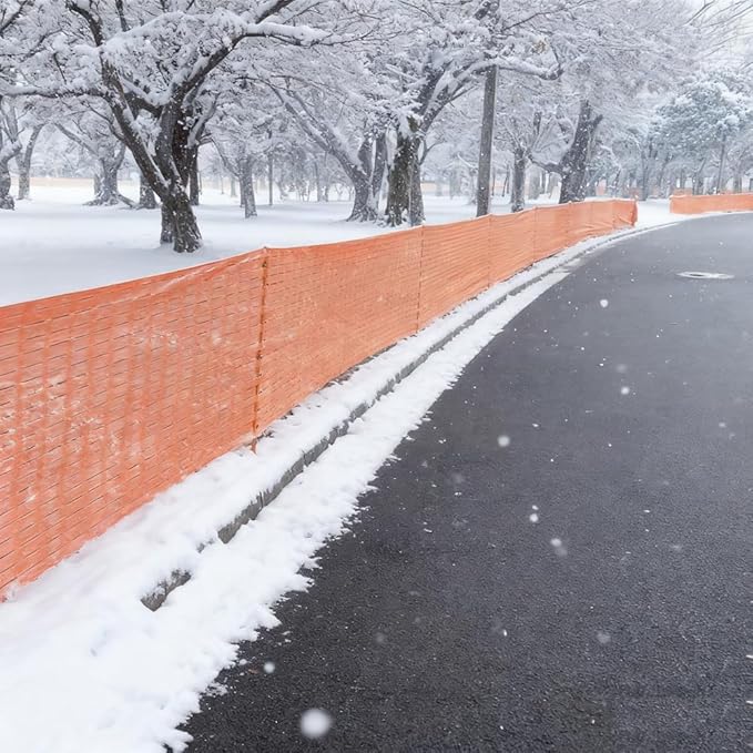 5x100 FT Orange Safety Fence, Plastic Mesh Roll for Temporary Barrier Use in Construction Sites, Snow Fencing Driveway Marking, Ski Trails, Crowd Control & Nighttime Emergency Warning
