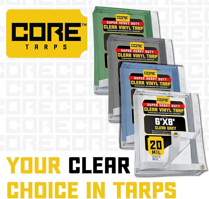 Core Tarps 30 Mil Extreme Heavy Duty Clear Tarp with Gromments - 10x10ft Super Clear Tarps Heavy Duty Waterproof Vinyl Tarpaulin, Transparent Tarp for Outdoor, Camping & Construction, Clear