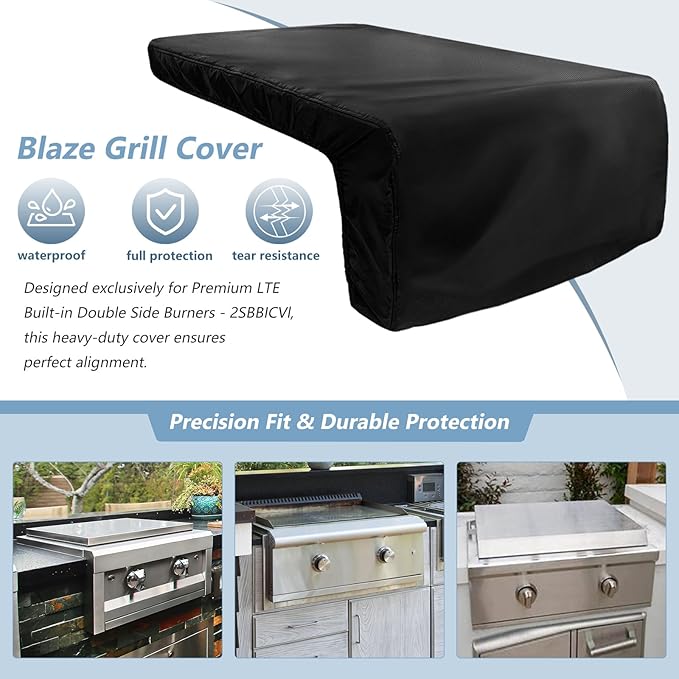 Cover for Blaze Premium LTE Built-in Double Side Burners - 2SBBICV,Heavy Duty 600D Waterproof Outdoor Grill Burner Cover with Plush Lining,Suitable 24''L x 13''W x 11''H,Black