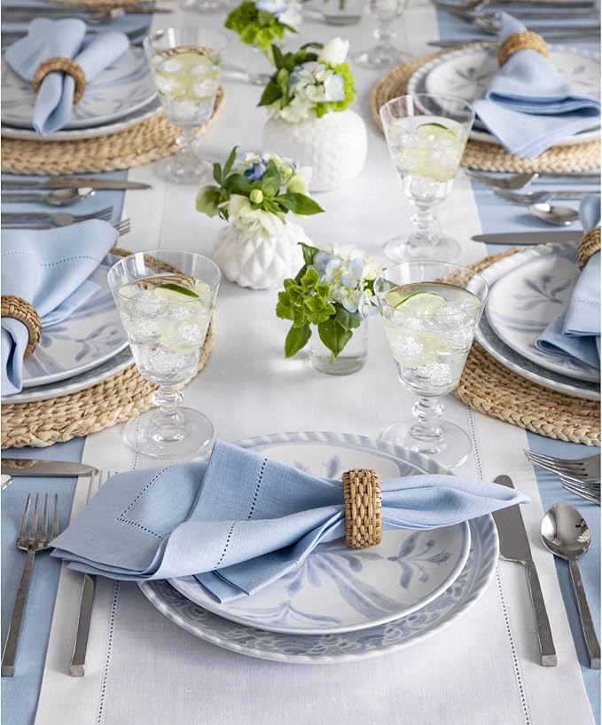 Solino Home Linen White Table Runner 72 Inches Long - 100% Pure Linen Hemstitch Table Runner 14 x 72 Inch for Dresser, Dining, Valentines, Spring, Easter - Classic Hemstitch