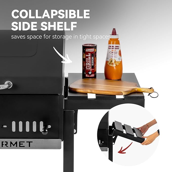 Royal Gourmet CD1824ET Movable Charcoal BBQ Grill with Foldable Side Tables, Outdoor Barbecue Grill with 470 Sq. In. Cooking Area for Outdoor Picnic and Camping Grilling, Black