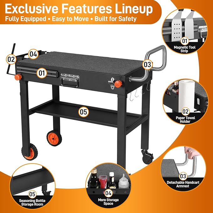 Outdoor Grill Cart - Foldable Grill Table, Blackstone Griddle Stand for 17"/22" Griddle, Portable Ninja Grill Stand with Large Space, Pizza Oven Stand, for Tailgating, Camping, RV