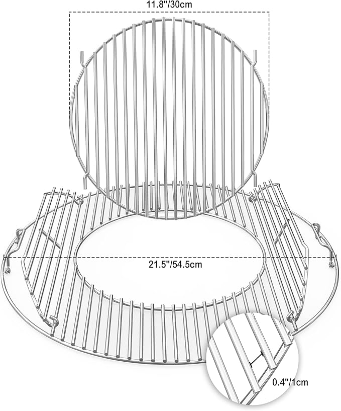 onlyfire Double-Side Hinged Cooking Grate, Gourmet BBQ System Replaced Grilling Grate for Weber 22" Charcoal Kettle Grills