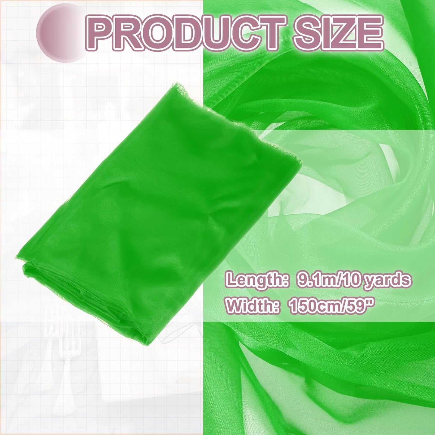 MECCANIXITY Iridescent Sheer Organza Fabric, 10 Yards x 59 Inches Solid Holographic Shiny Fabric Organza Cloth for Wedding, Curtains, Costume, Photo Background, Green