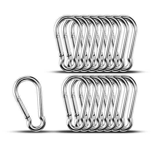 Small Carabiner Clip Hooks, 15pcs 1.97 inch Carabiners Heavy Duty, 304 Stainless Steel Spring Snap Hook Fits Camping Hiking, Metal Clips for Rope Chain Keys Rings
