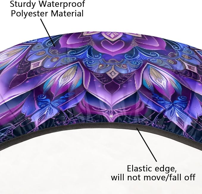 Mandrake Purple Blue Flower Round Table Cloth Cover, Elastic Edge Waterproof Wipeable Tablecloths 36"-42" Polyester Tablecloth for Party Restaurant Banquet Holiday Camping Outdoor Picnic