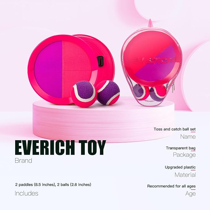 EVERICH TOY Upgraded Toss and Catch Ball Game Set, Kids Toy Stocking Stuffers for Boys Girls Ages 3-12, Includes 2 Paddles 2 Sticky Balls, Water-Resistant Indoor Outdoor Toy for Beach Pool Yard