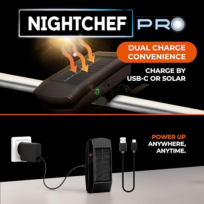 Night Chef Pro Smart Grill Light – Solar & USB Powered, Tilt Sensor, Magnetic Base & Universal Mount – Weatherproof Outdoor BBQ Light