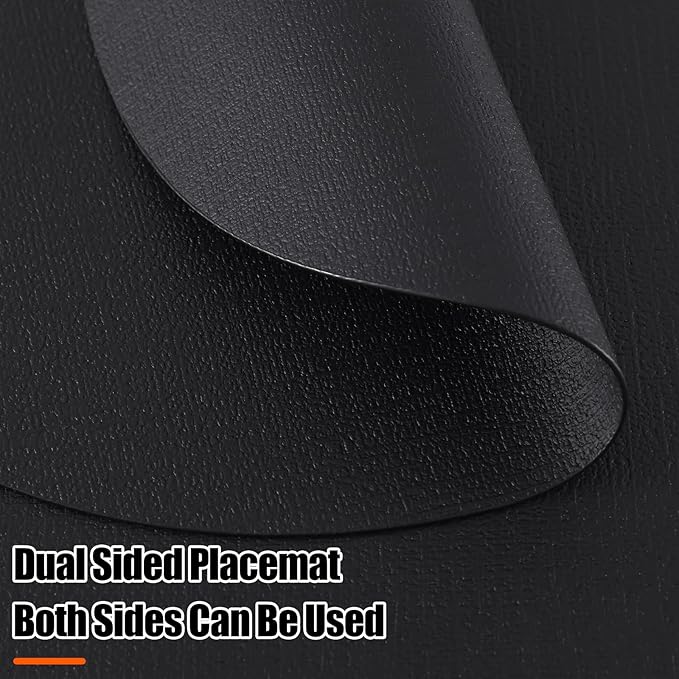 Homaxy Round Faux Leather Placemats and Coasters, Washable Dual-Side Table Mats, Wipeable Heat-Resistant Dining Place Mats for Outdoor and Indoor, Set of 6, Diameter 13 and 3.93 inch, Black