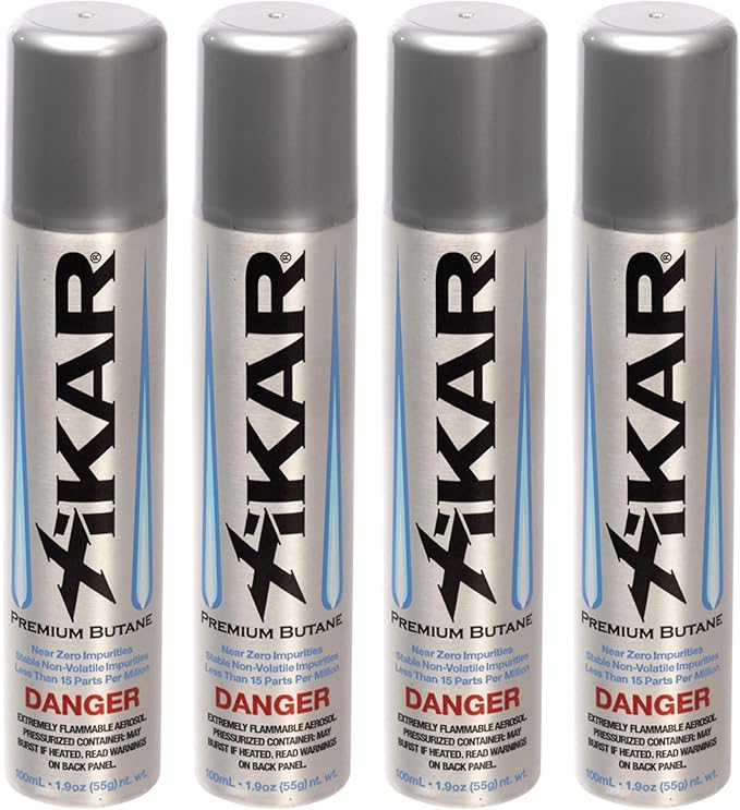 Xikar Premium Butane Fuel Refill with 0 Impurities 1.9oz 4 Pack (100ml) - Premium Quality Fuel for Jet Flame Lighters and Torches - High Altitude Formula
