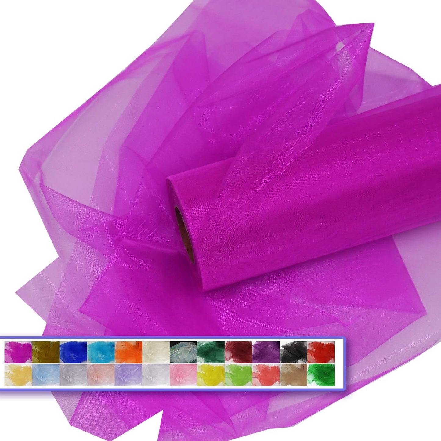 Fuchsia Organza Tulle Fabric Rolls, Crystal Organza 12" by 50 Yards (150 ft) Sheer Nylon Silky Shiny Netting Spool Bolt for DIY Craft Table Runner Wedding Baby Shower Party Decor (Fuchsia)