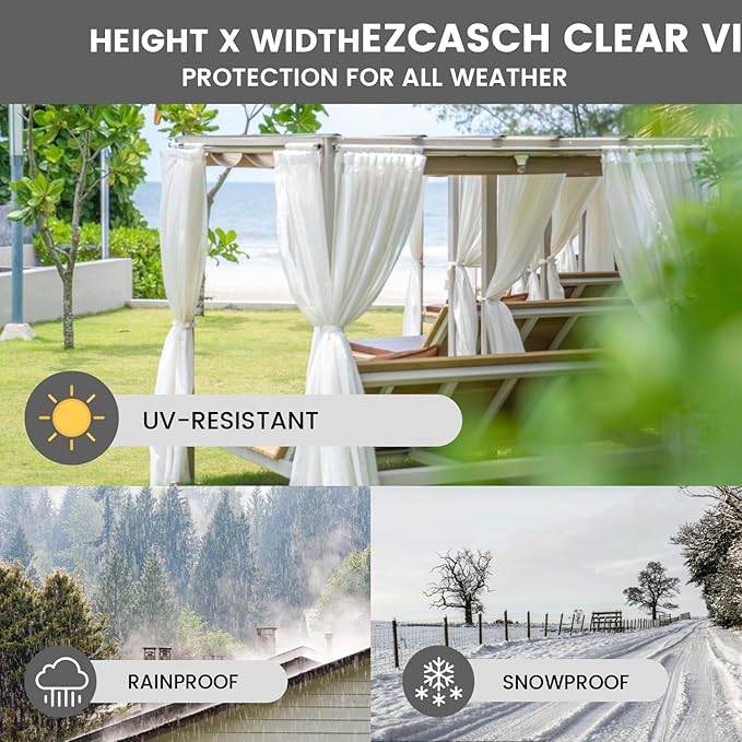 20 Oz Outdoor Vinyl Curtain with Double Sided Zip, Outdoor Clear Panel Curtain, Weather Resistant Outdoor Curtain for Pergola, Porch, Gazebos, with Rustproof Grommets (8'H x 10'W, Dark Gray)