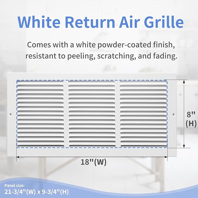 18"W x 8"H [Duct Opening Size] Steel Return Air Grille, Air Return Vent Cover for Ceiling and Sidewall - HVAC Air Vent Covers - [Outer Dimensions: 19.75"W x 9.75"H]