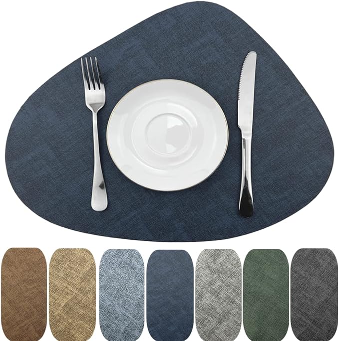 WAZAIGUR Washable Wipeable Waterproof Heat Resistant Faux Leather Placemats Set of 6,PU Palce Mats for Indoor and Outdoor,Easy to Clean Table Mats,Navy Blue