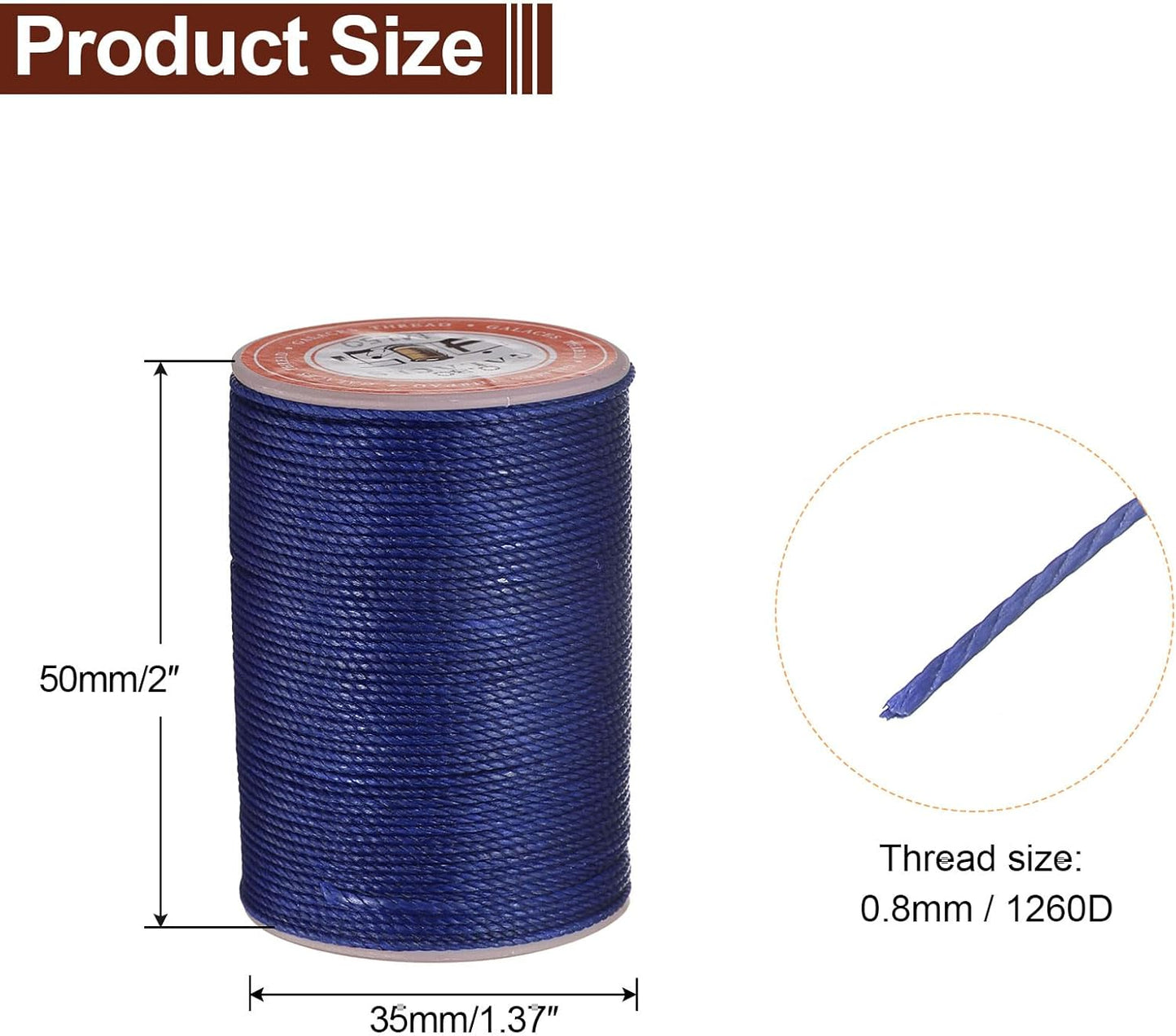 uxcell Round Leather Sewing Waxed Thread, 55m / 60 Yards Polyester Wax String, 0.80mm Wax Stitching Cord for Leather Crafts, Bookbinding, Bracelets Braided, Sapphire Blue, 2pcs